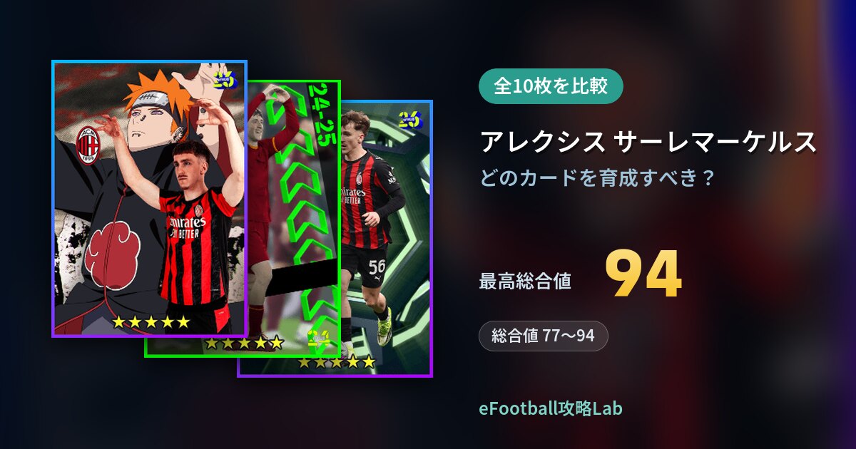 【イーフト】アレクシス サーレマーケルスの育成カード比較（全10枚）