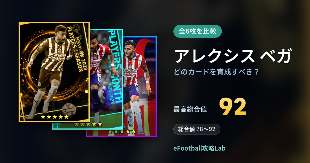 【イーフト】アレクシス ベガはどのカードを育成すべき？全6枚を比較