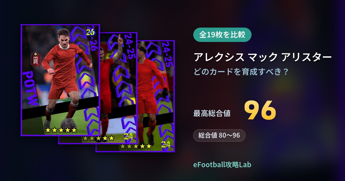 【イーフト】アレクシス マック アリスターの育成カード比較（全19枚）