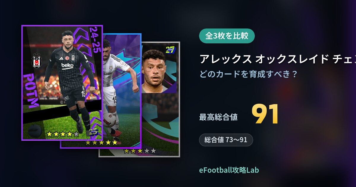 【イーフト】アレックス オックスレイド チェンバレンの育成カード比較（全3枚）
