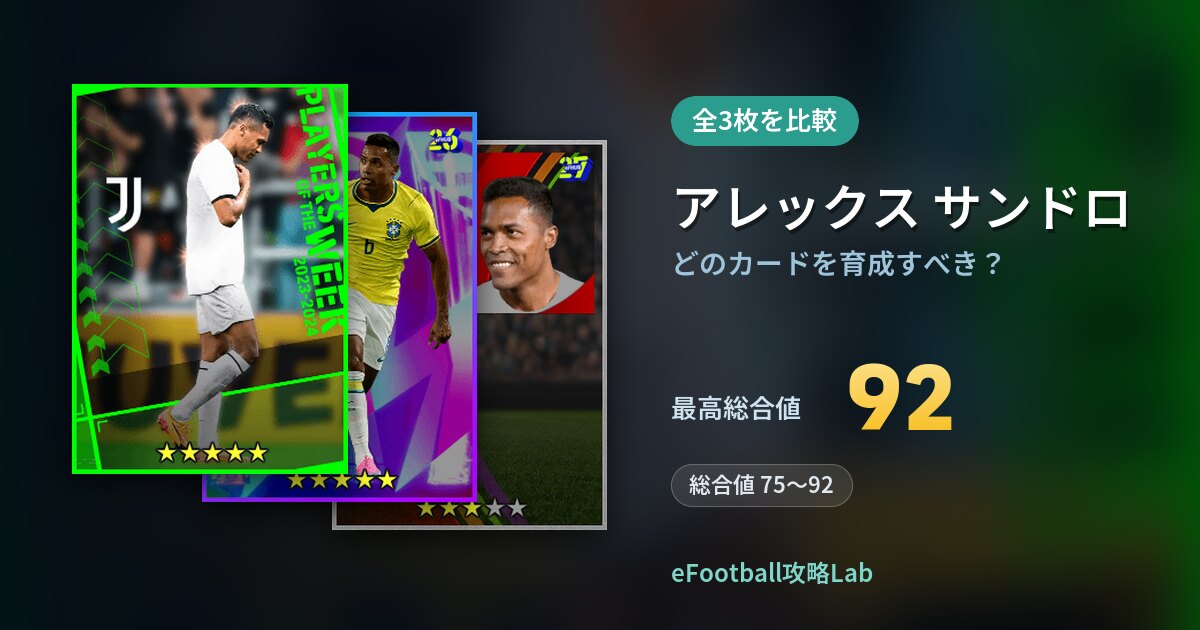 【イーフト】アレックス サンドロはどのカードを育成すべき？全3枚を比較