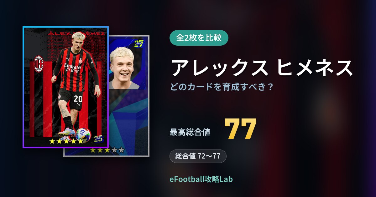 【イーフト】アレックス ヒメネスはどのカードを育成すべき？全2枚を比較