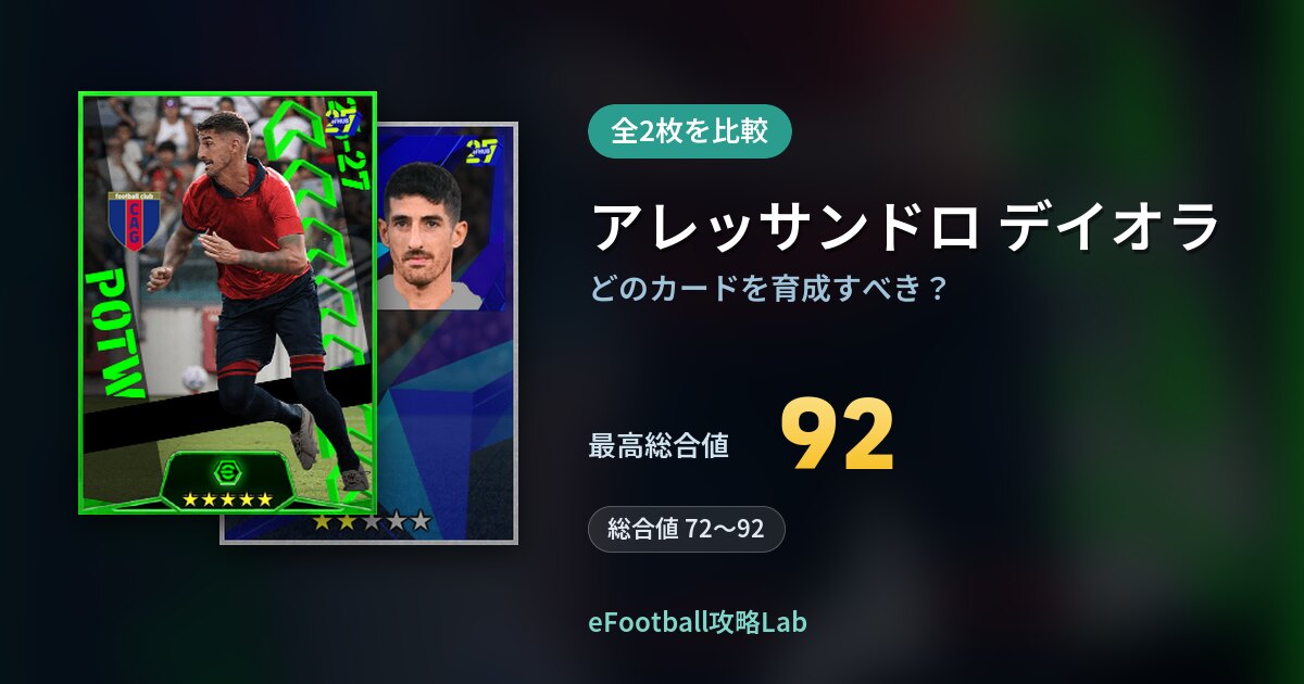 【イーフト】アレッサンドロ デイオラはどのカードを育成すべき？全2枚を比較