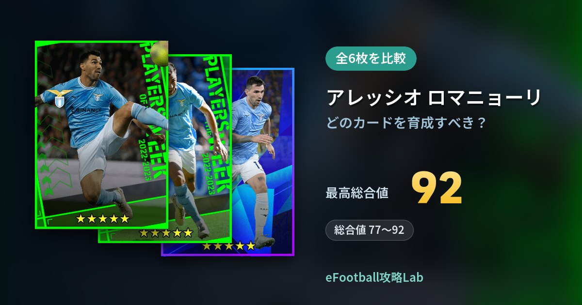 【イーフト】アレッシオ ロマニョーリはどのカードを育成すべき？全6枚を比較