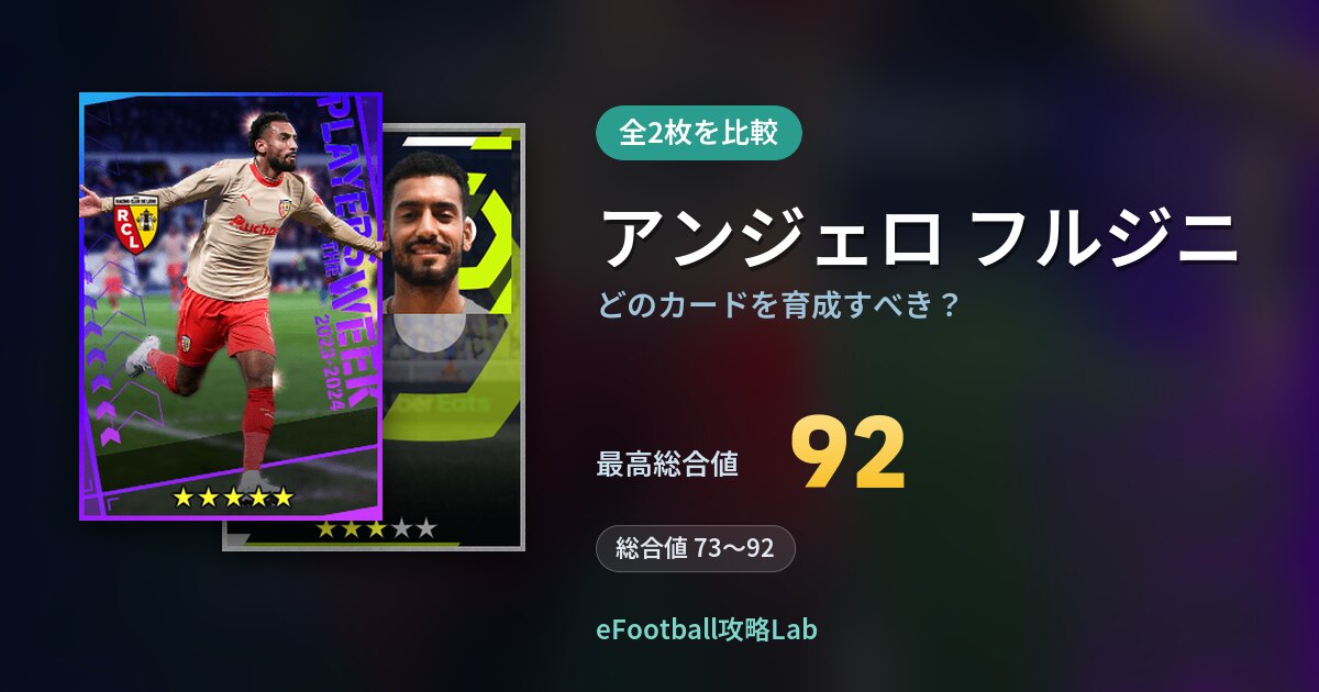 【イーフト】アンジェロ フルジニはどのカードを育成すべき？全2枚を比較