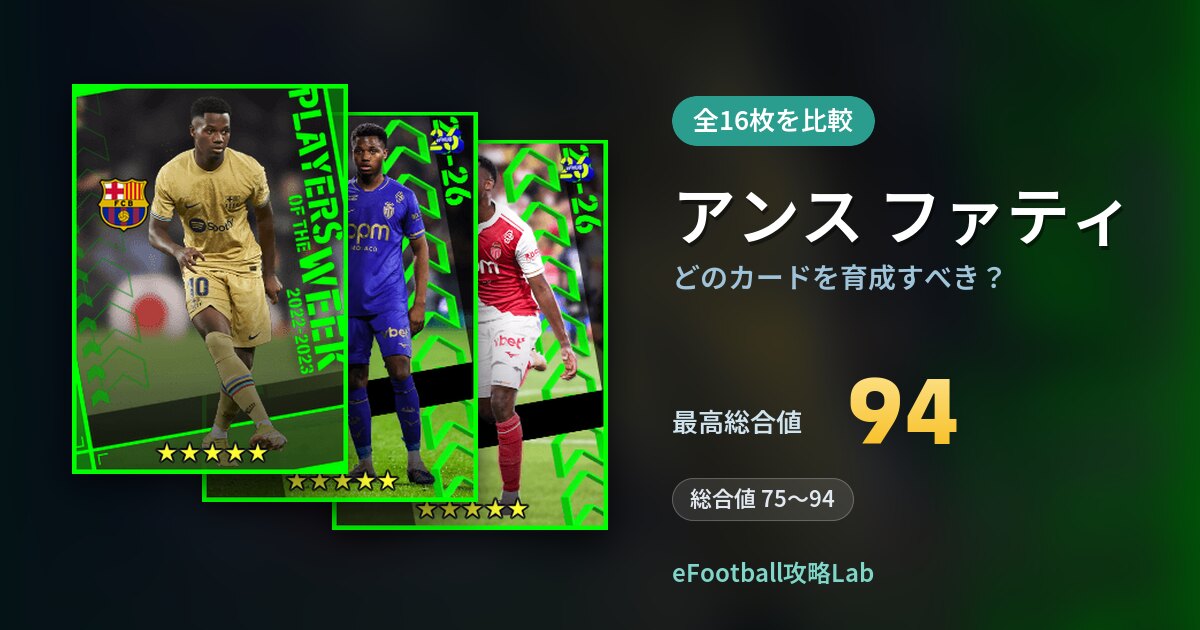 【イーフト】アンス ファティはどのカードを育成すべき？全16枚を比較