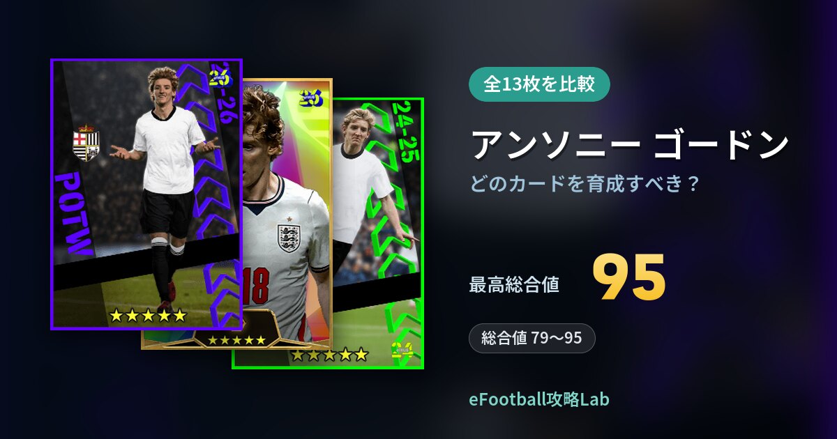 【イーフト】アンソニー ゴードンはどのカードを育成すべき？全13枚を比較