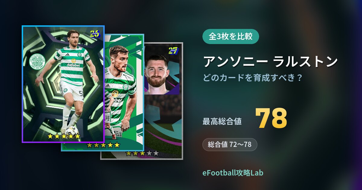 【イーフト】アンソニー ラルストンはどのカードを育成すべき？全3枚を比較