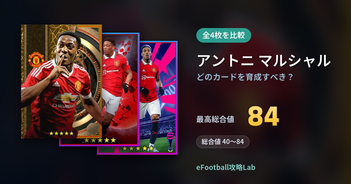 【イーフト】アントニ マルシャルはどのカードを育成すべき？全4枚を比較