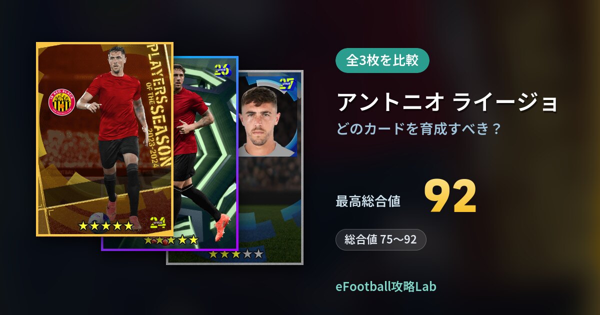 【イーフト】アントニオ ライージョはどのカードを育成すべき？全3枚を比較