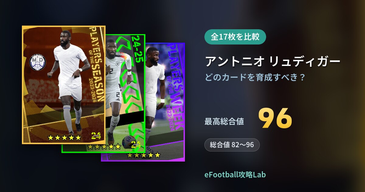【イーフト】アントニオ リュディガーはどのカードを育成すべき？全17枚を比較