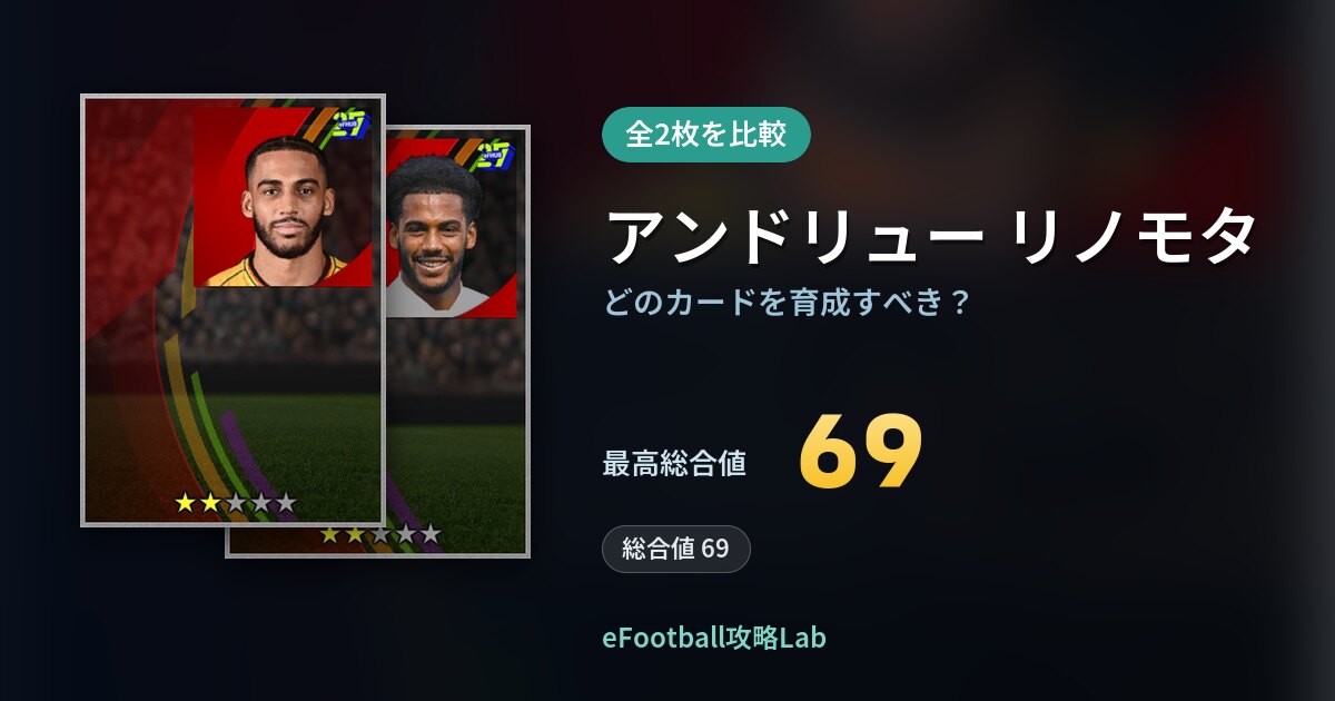 【イーフト】アンドリュー リノモタはどのカードを育成すべき？全2枚を比較