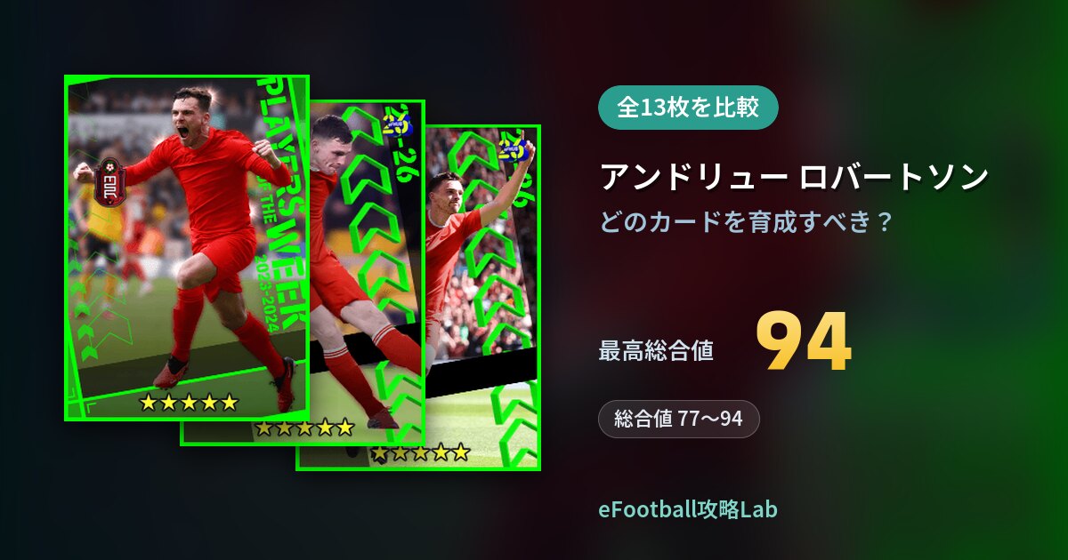 【イーフト】アンドリュー ロバートソンの育成カード比較(全13枚)