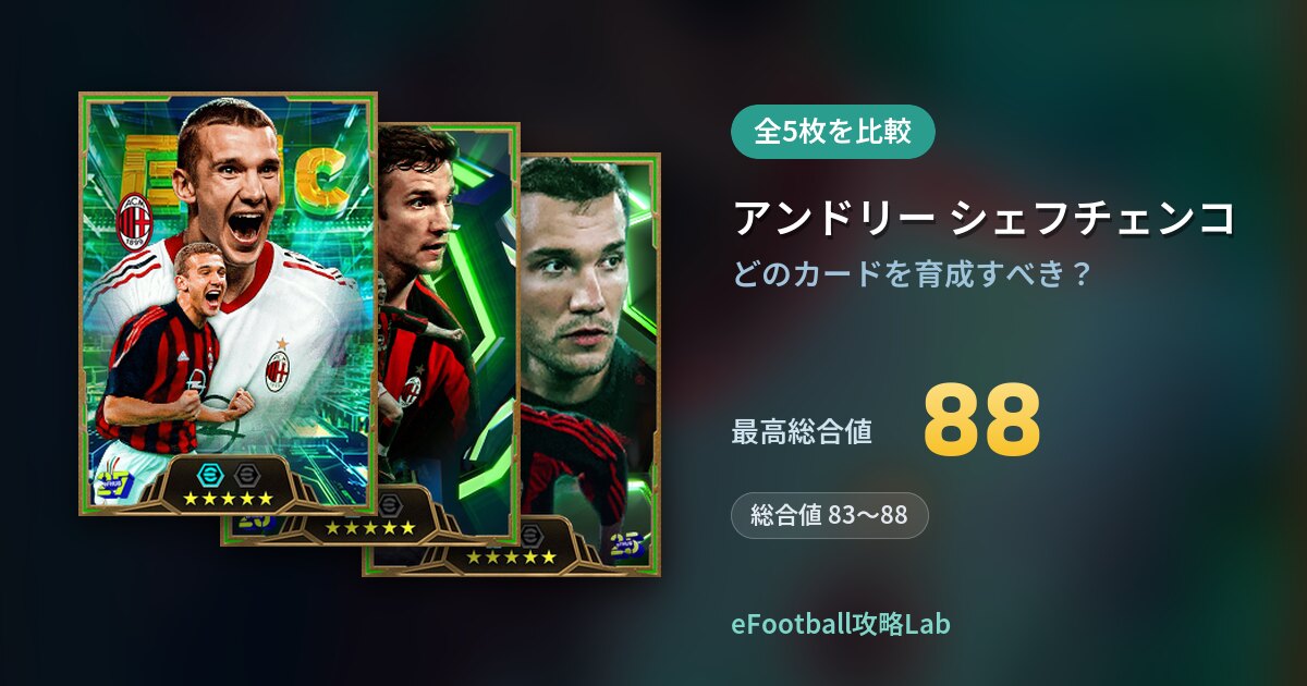 【イーフト】アンドリー シェフチェンコの育成カード比較（全5枚）