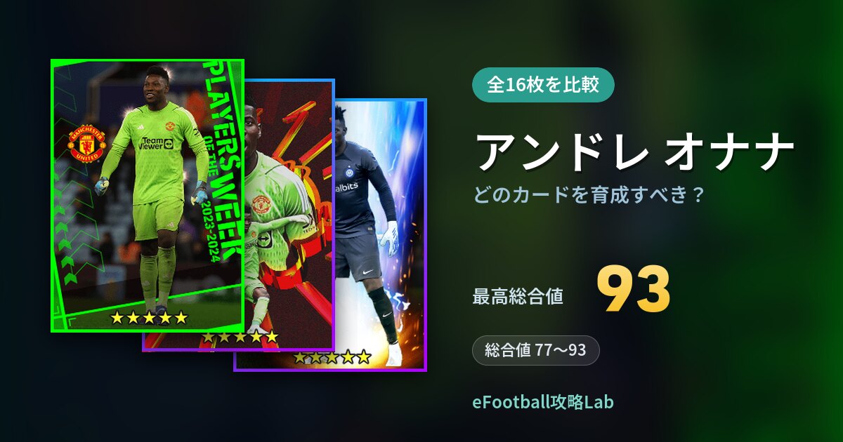 【イーフト】アンドレ オナナはどのカードを育成すべき？全16枚を比較