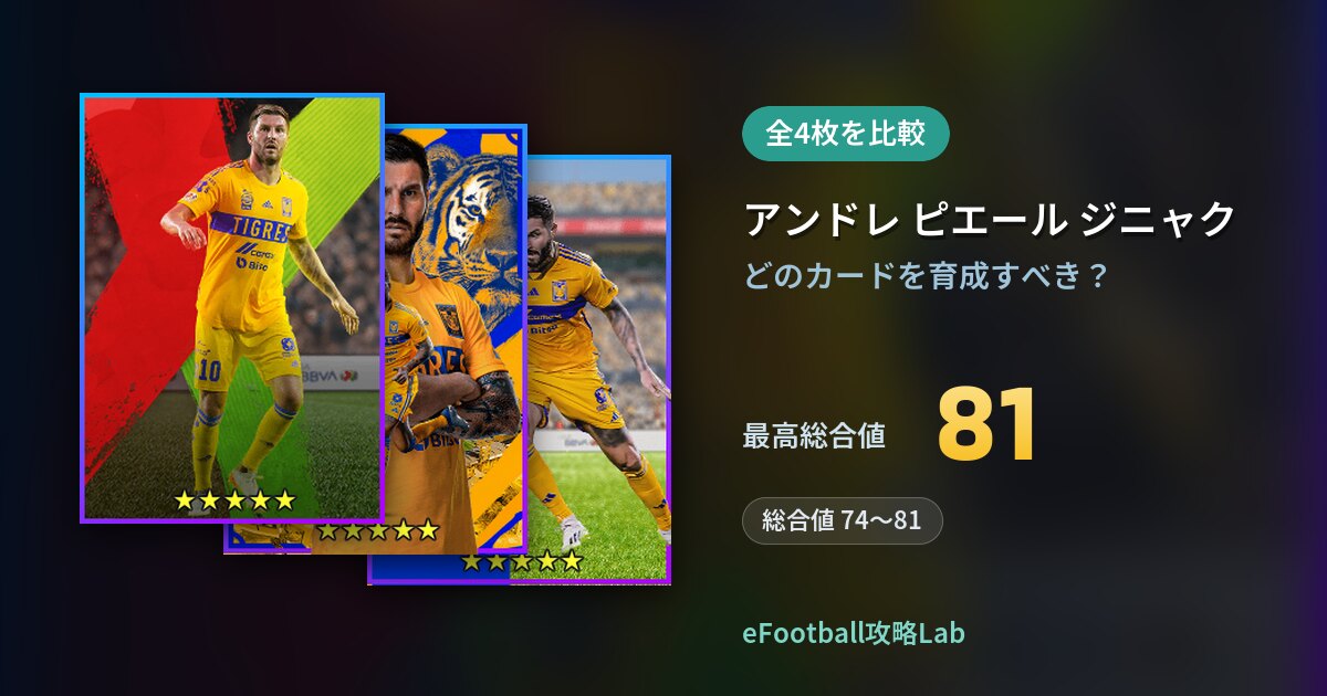 【イーフト】アンドレ ピエール ジニャクの育成カード比較（全4枚）