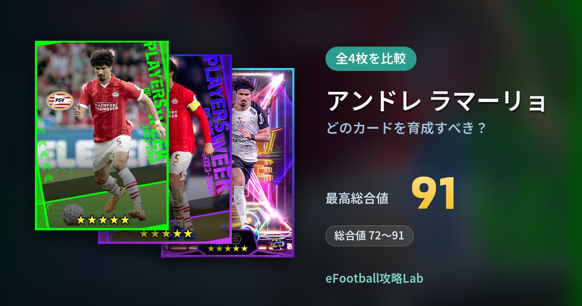 【イーフト】アンドレ ラマーリョはどのカードを育成すべき？全4枚を比較