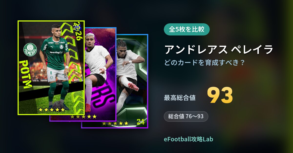 【イーフト】アンドレアス ペレイラはどのカードを育成すべき？全5枚を比較