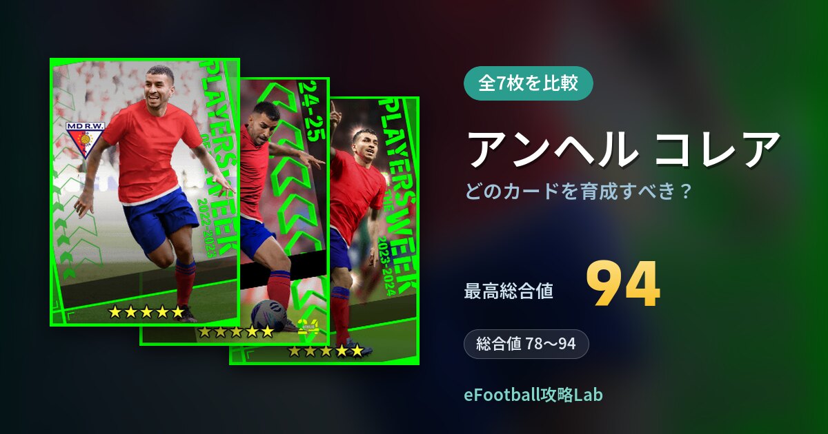 【イーフト】アンヘル コレアはどのカードを育成すべき？全7枚を比較