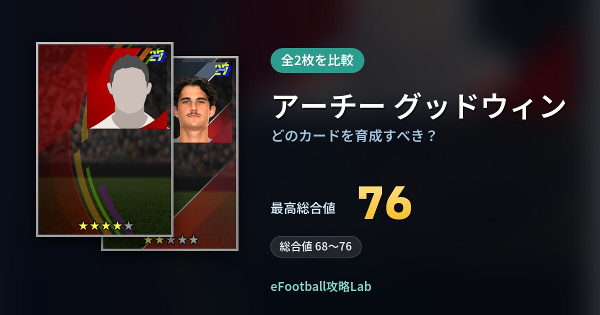 【イーフト】アーチー グッドウィンはどのカードを育成すべき?全2枚を比較