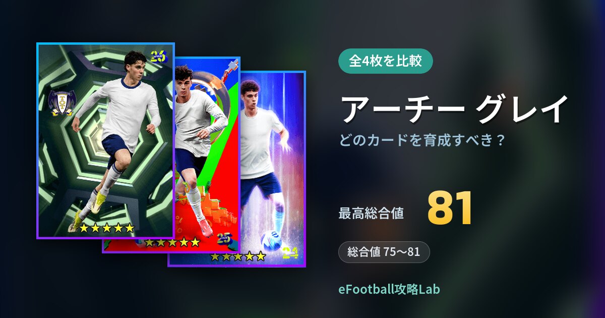 【イーフト】アーチー グレイはどのカードを育成すべき？全4枚を比較