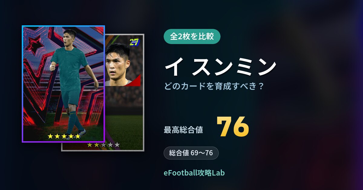 【イーフト】イ スンミンはどのカードを育成すべき?全2枚を比較