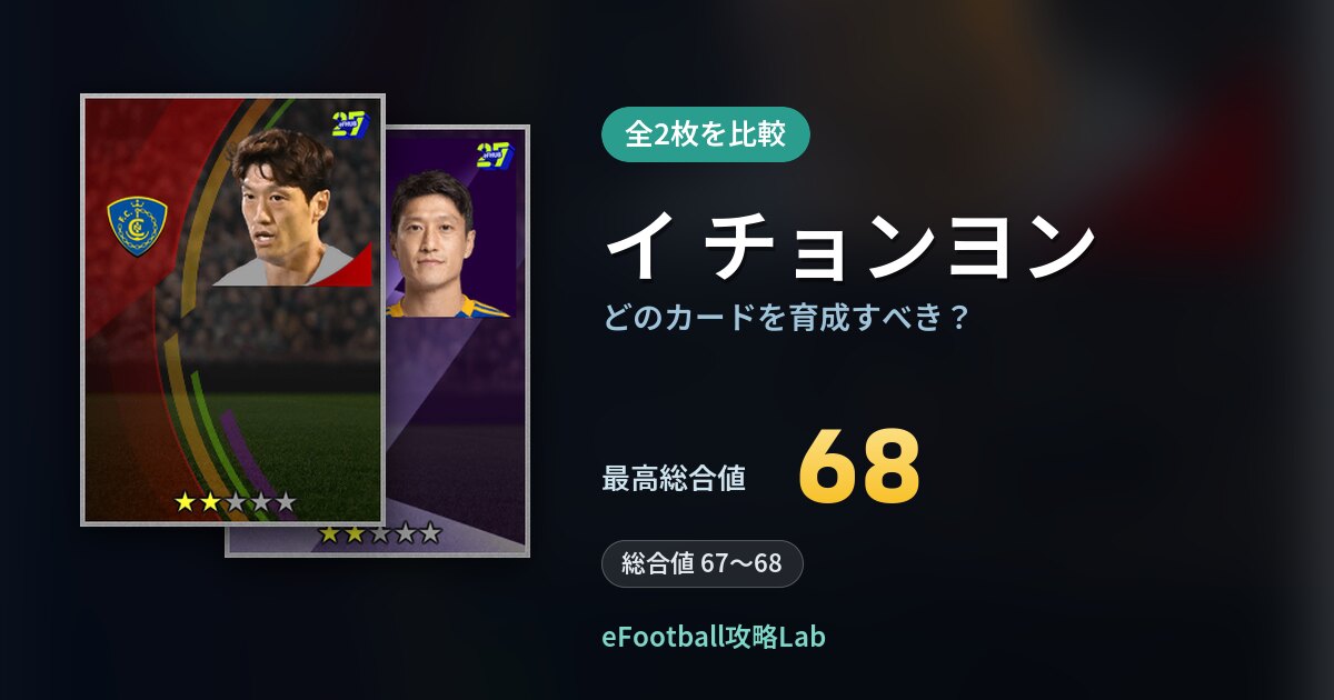 【イーフト】イ チョンヨンはどのカードを育成すべき？全2枚を比較