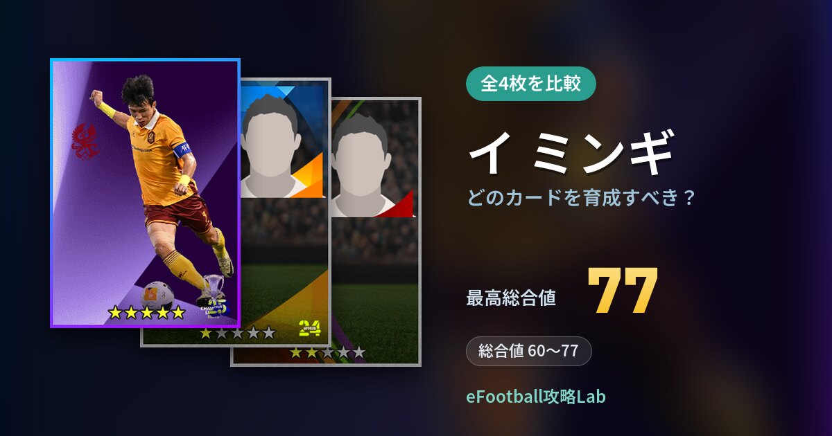 【イーフト】イ ミンギはどのカードを育成すべき?全4枚を比較