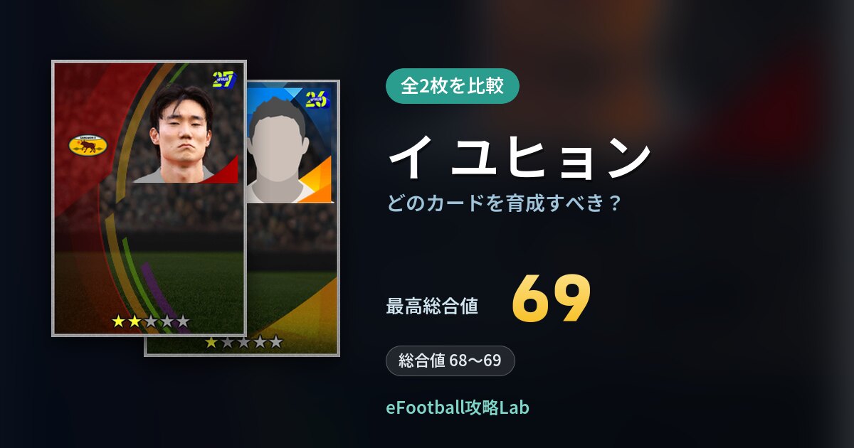 【イーフト】イ ユヒョンはどのカードを育成すべき？全2枚を比較