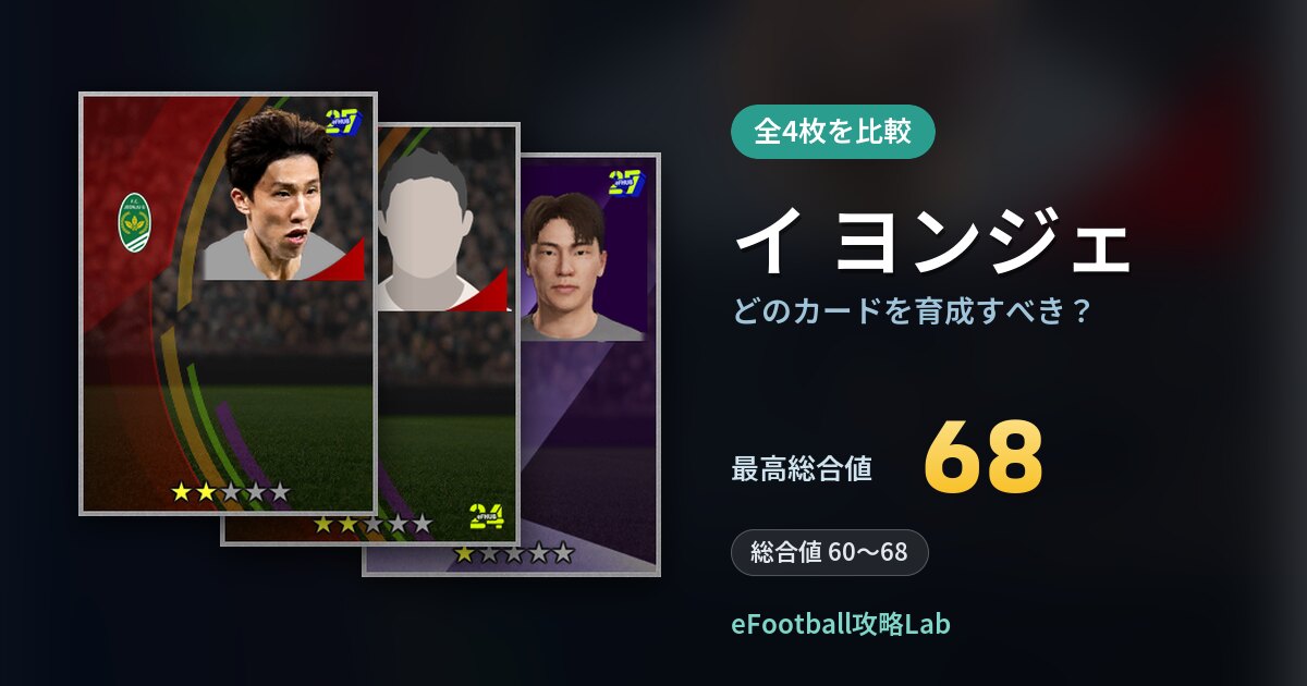 【イーフト】イ ヨンジェはどのカードを育成すべき？全4枚を比較