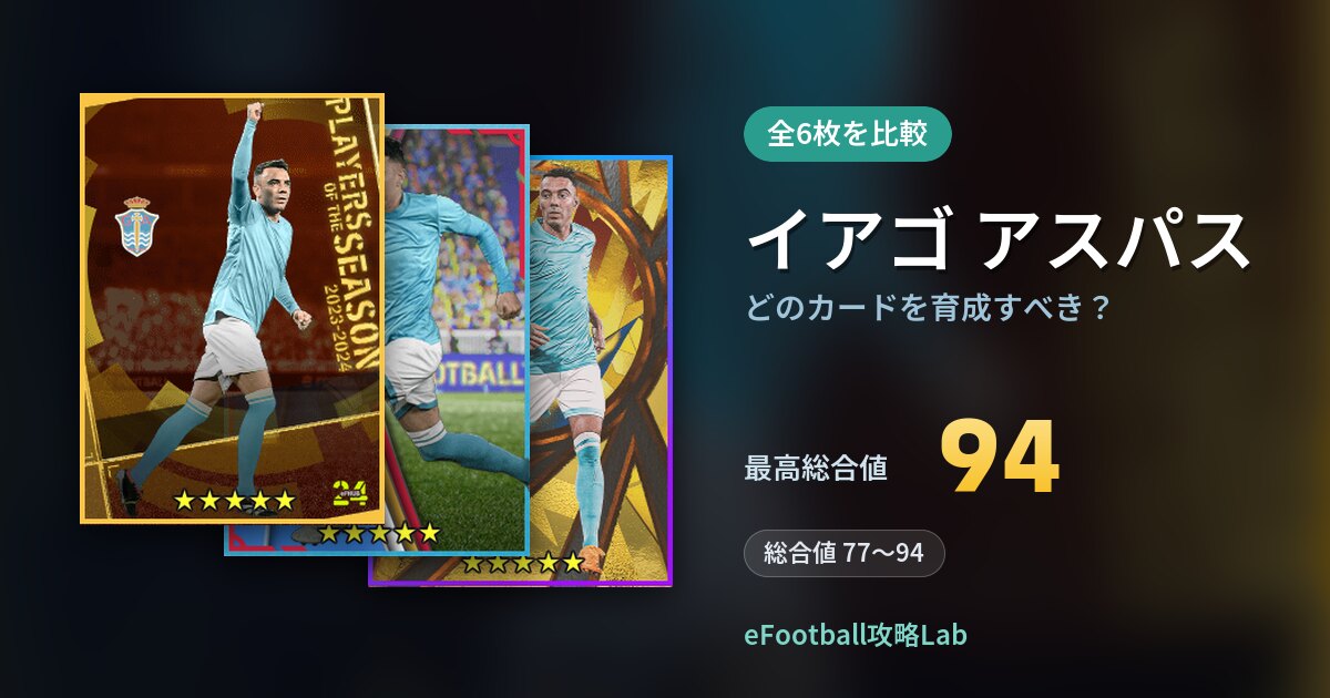 【イーフト】イアゴ アスパスはどのカードを育成すべき？全6枚を比較