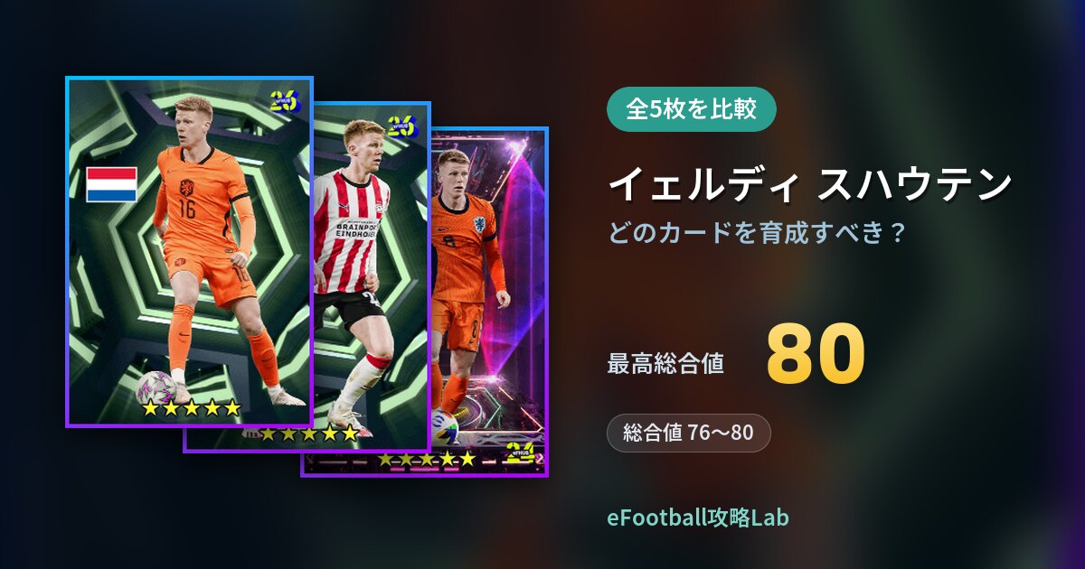 【イーフト】イェルディ スハウテンはどのカードを育成すべき？全5枚を比較