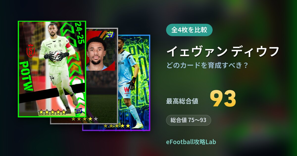 【イーフト】イェヴァン ディウフはどのカードを育成すべき？全4枚を比較