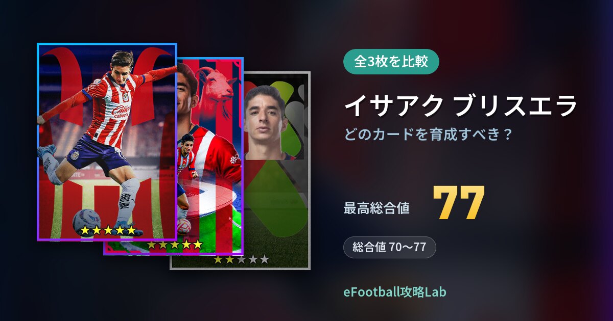 【イーフト】イサアク ブリスエラはどのカードを育成すべき？全3枚を比較