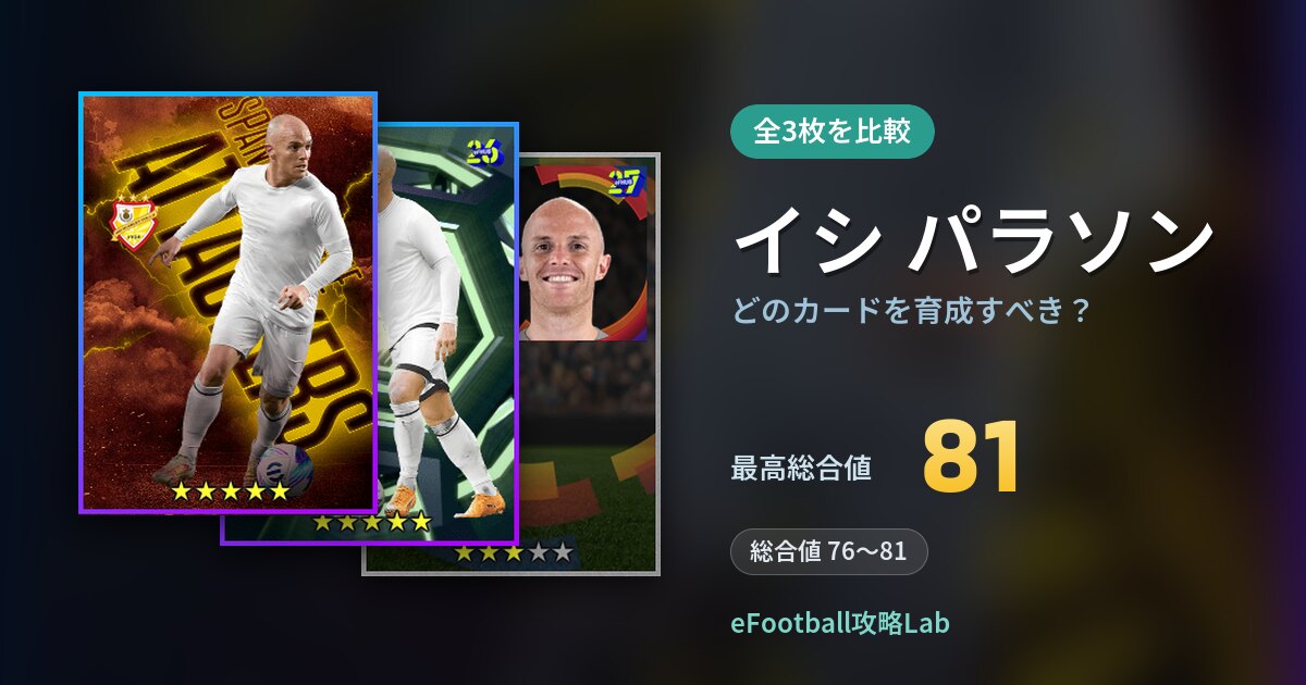 【イーフト】イシ パラソンはどのカードを育成すべき？全3枚を比較