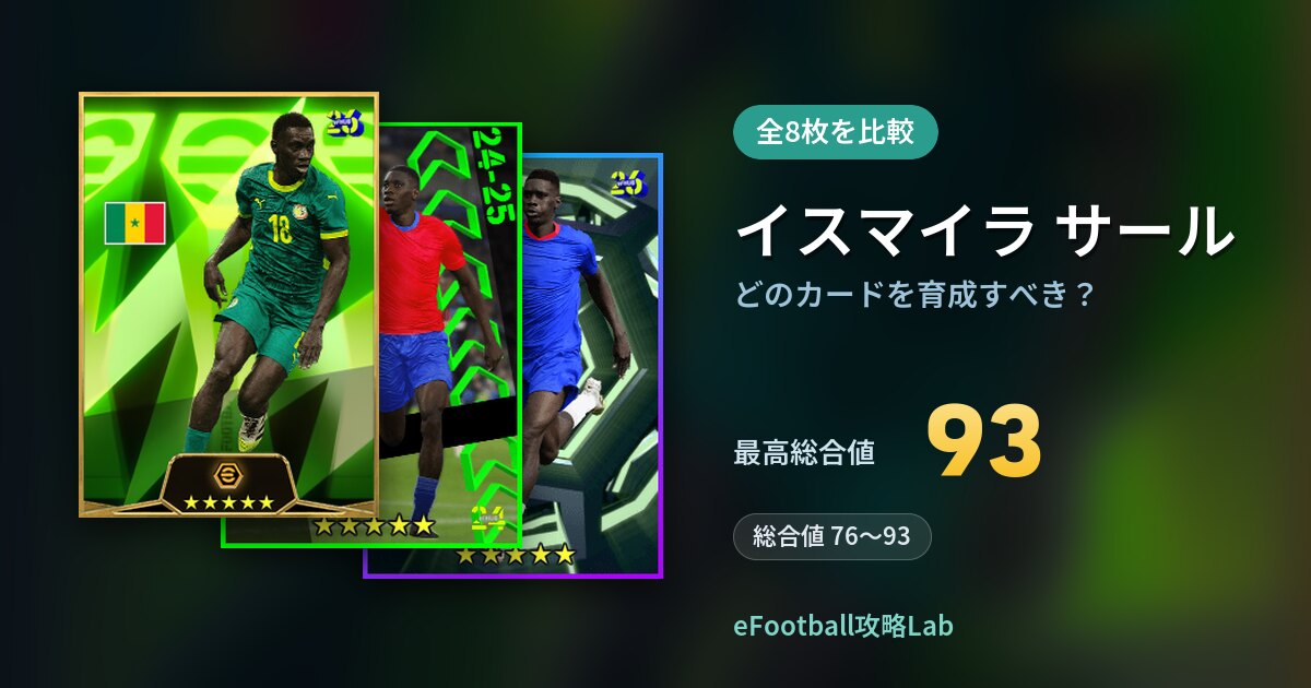 【イーフト】イスマイラ サールはどのカードを育成すべき？全8枚を比較