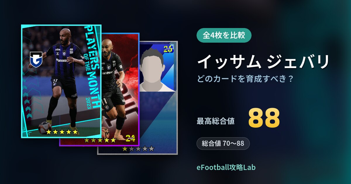 【イーフト】イッサム ジェバリはどのカードを育成すべき?全4枚を比較