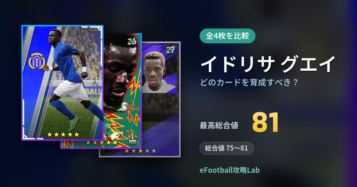 【イーフト】イドリサ グエイはどのカードを育成すべき？全4枚を比較