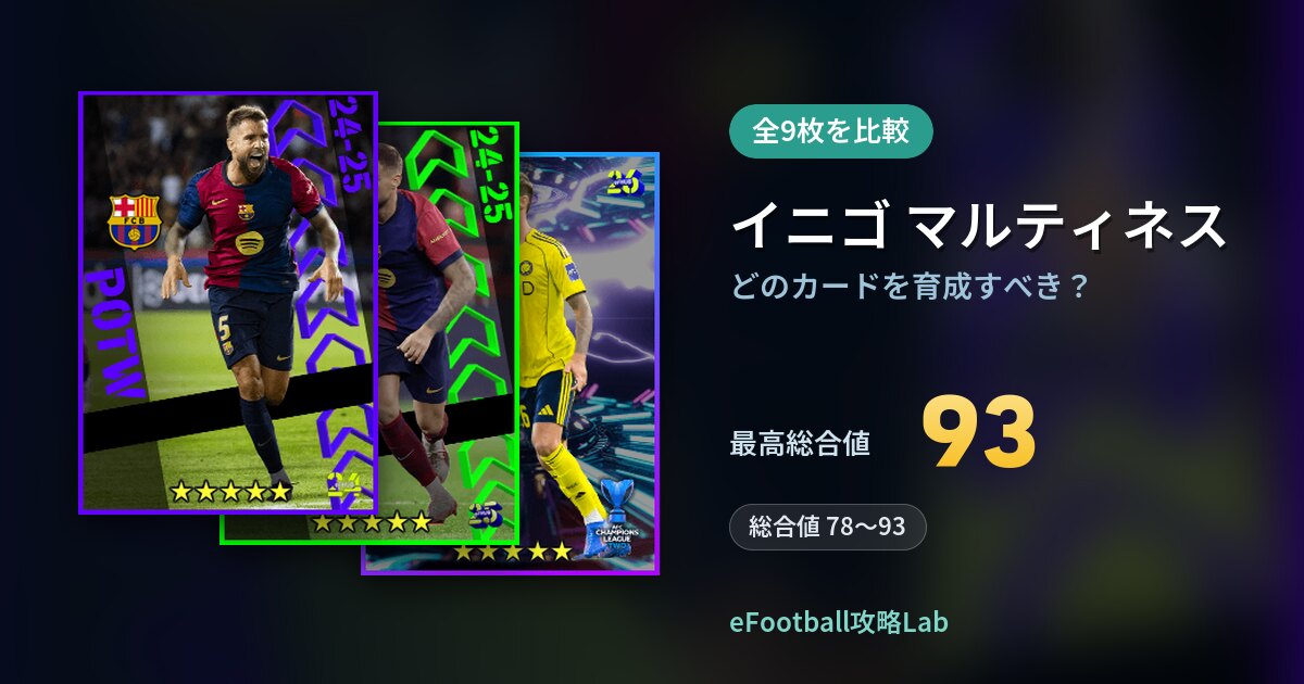 【イーフト】イニゴ マルティネスはどのカードを育成すべき?全9枚を比較