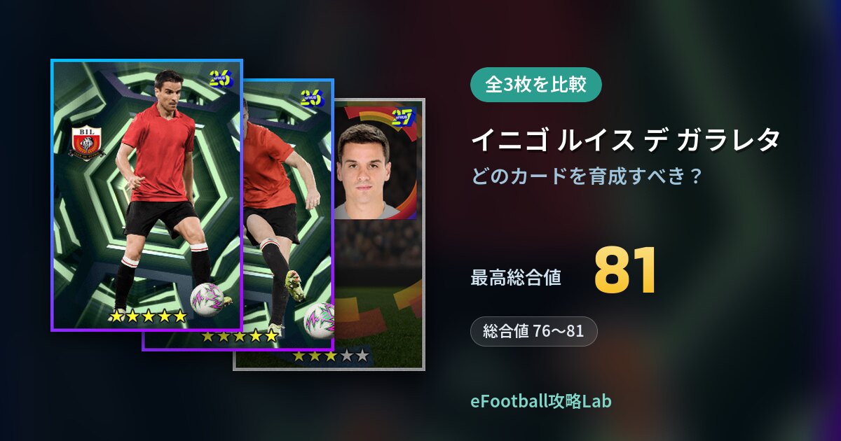【イーフト】イニゴ ルイス デ ガラレタの育成カード比較（全3枚）
