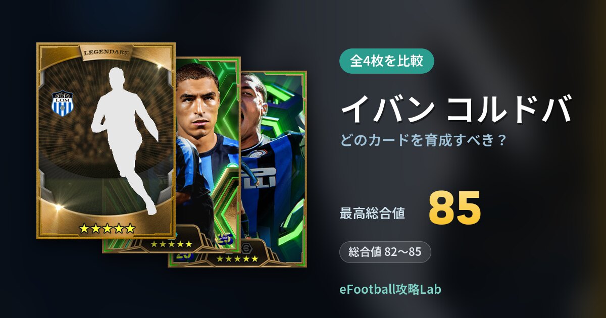 【イーフト】イバン コルドバはどのカードを育成すべき?全4枚を比較