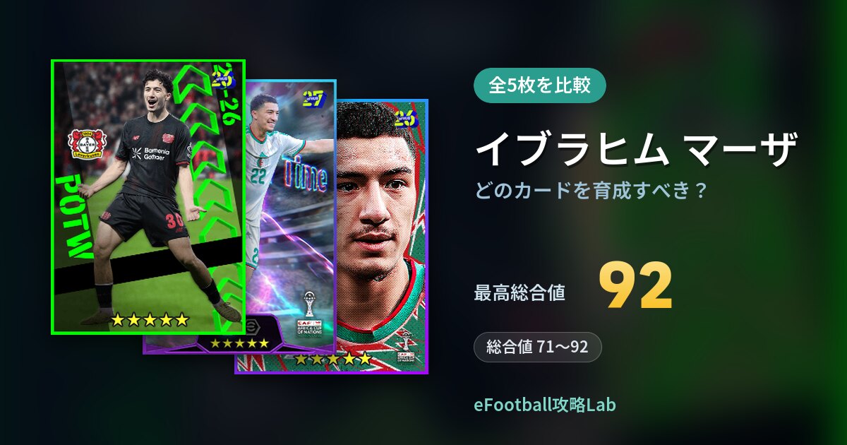【イーフト】イブラヒム マーザはどのカードを育成すべき？全5枚を比較