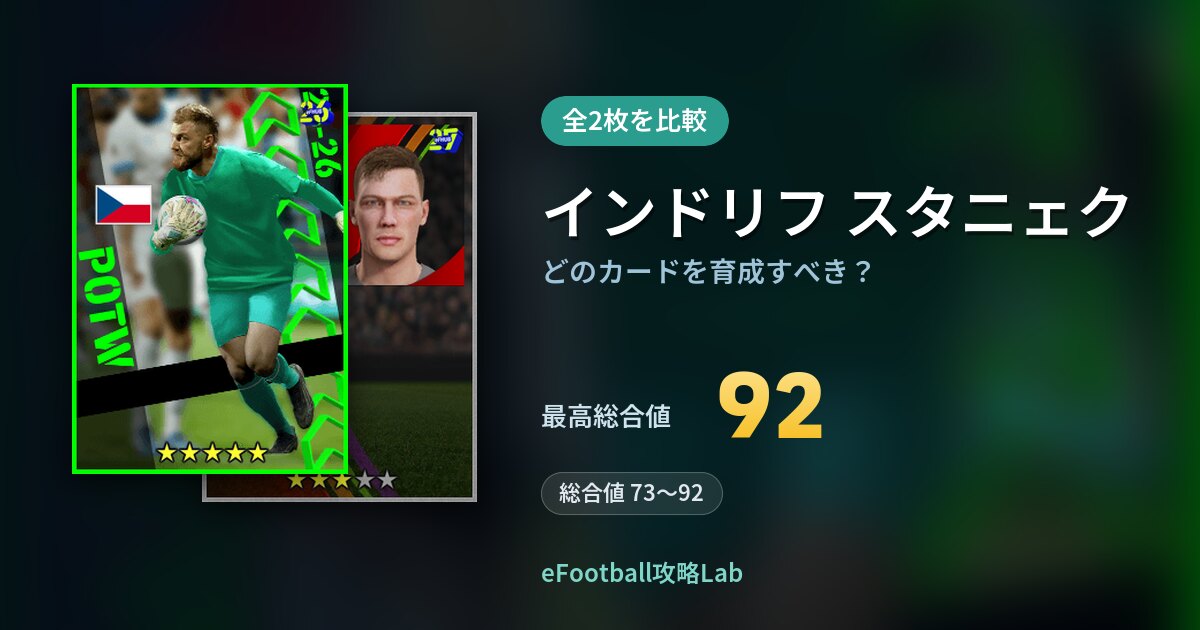 【イーフト】インドリフ スタニェクはどのカードを育成すべき？全2枚を比較