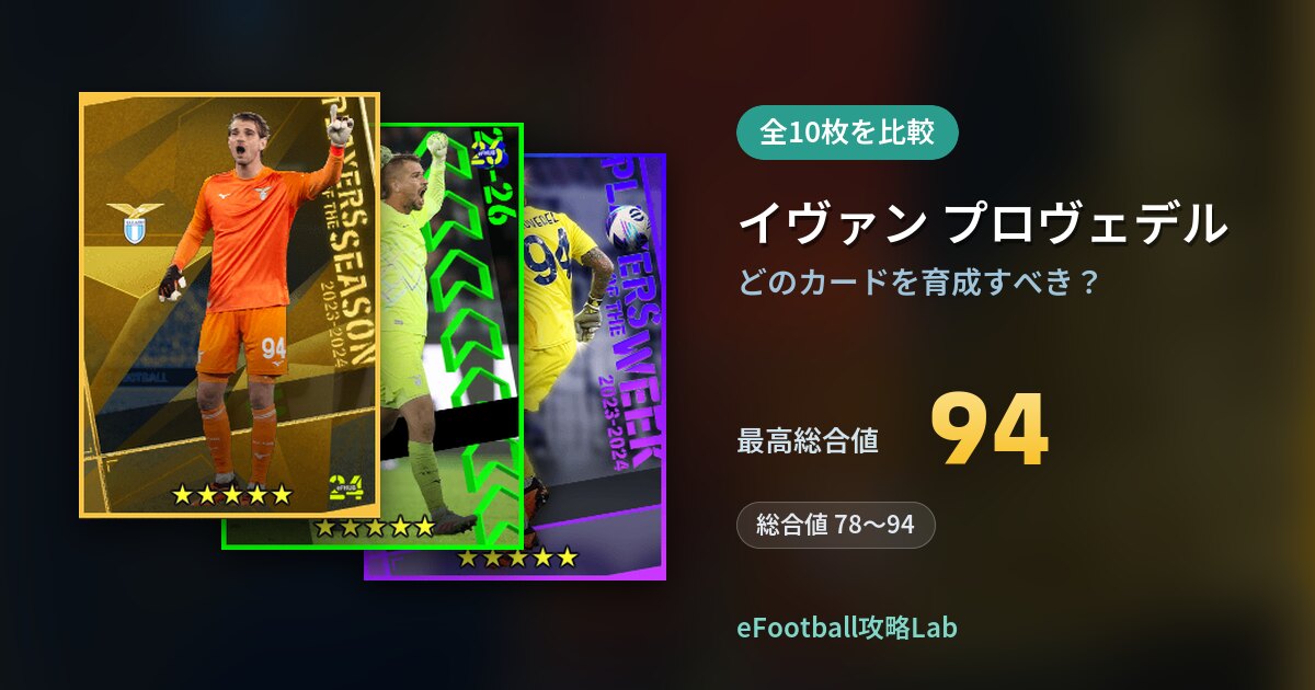 【イーフト】イヴァン プロヴェデルはどのカードを育成すべき？全10枚を比較