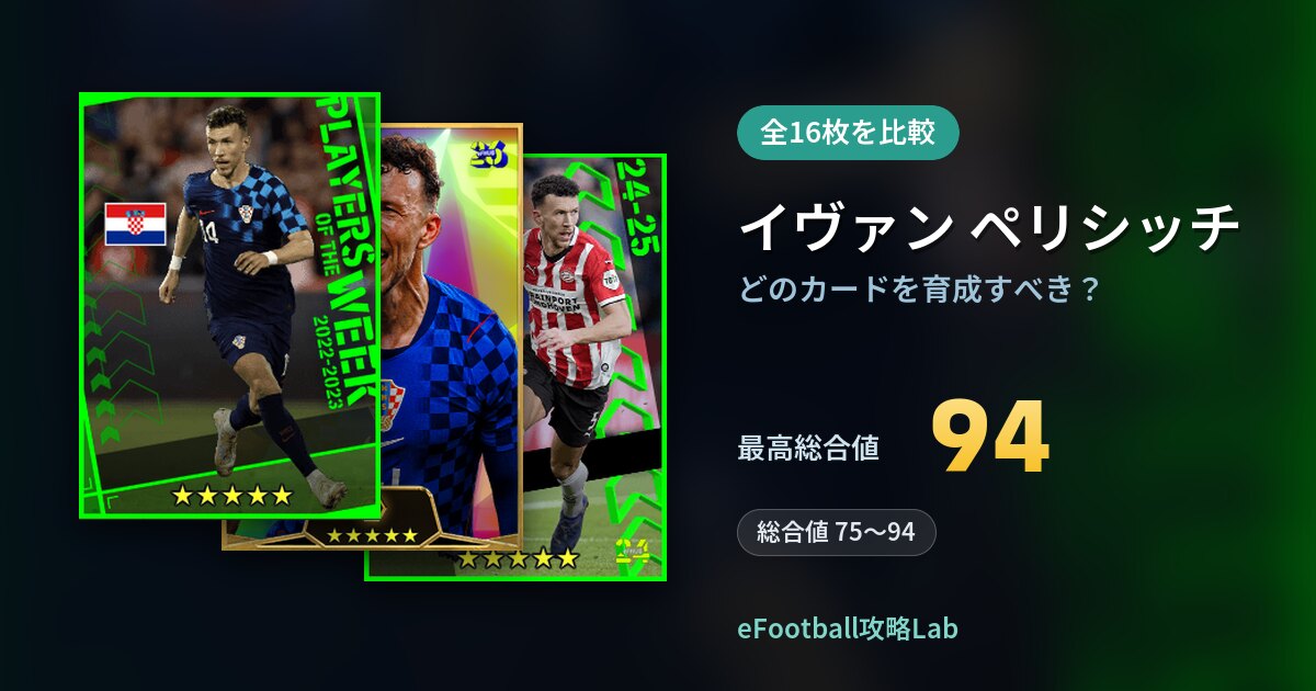 【イーフト】イヴァン ペリシッチはどのカードを育成すべき？全16枚を比較