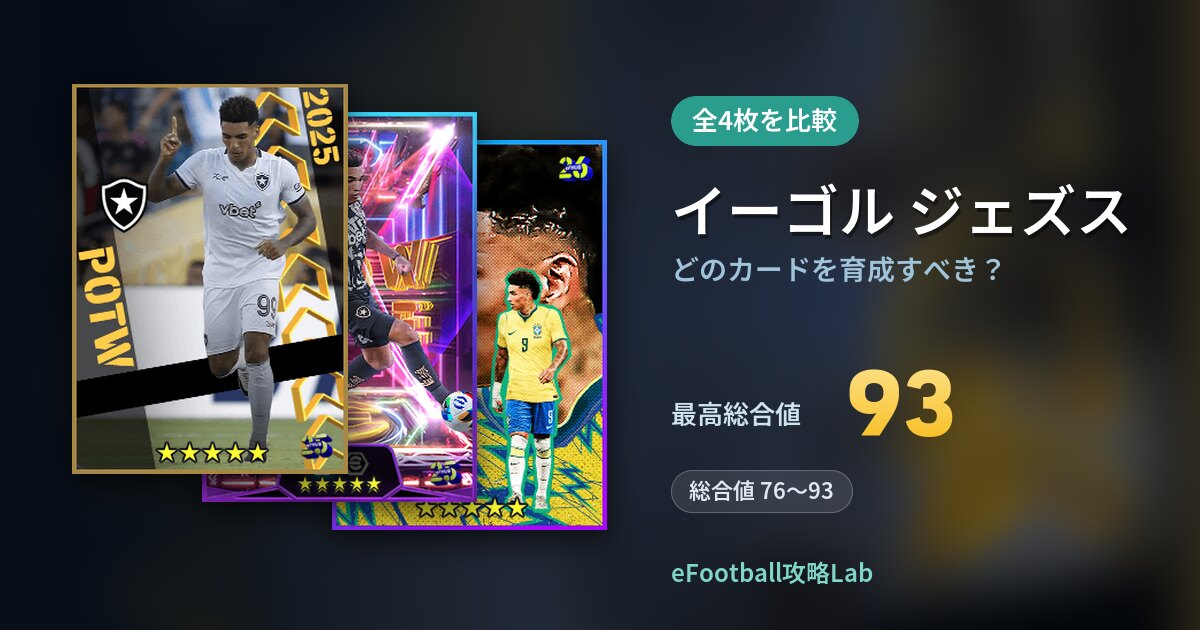 【イーフト】イーゴル ジェズスはどのカードを育成すべき？全4枚を比較