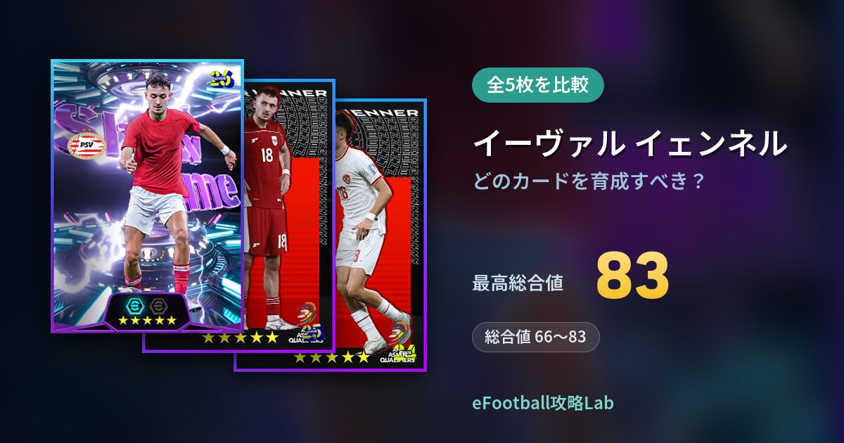 【イーフト】イーヴァル イェンネルはどのカードを育成すべき？全5枚を比較