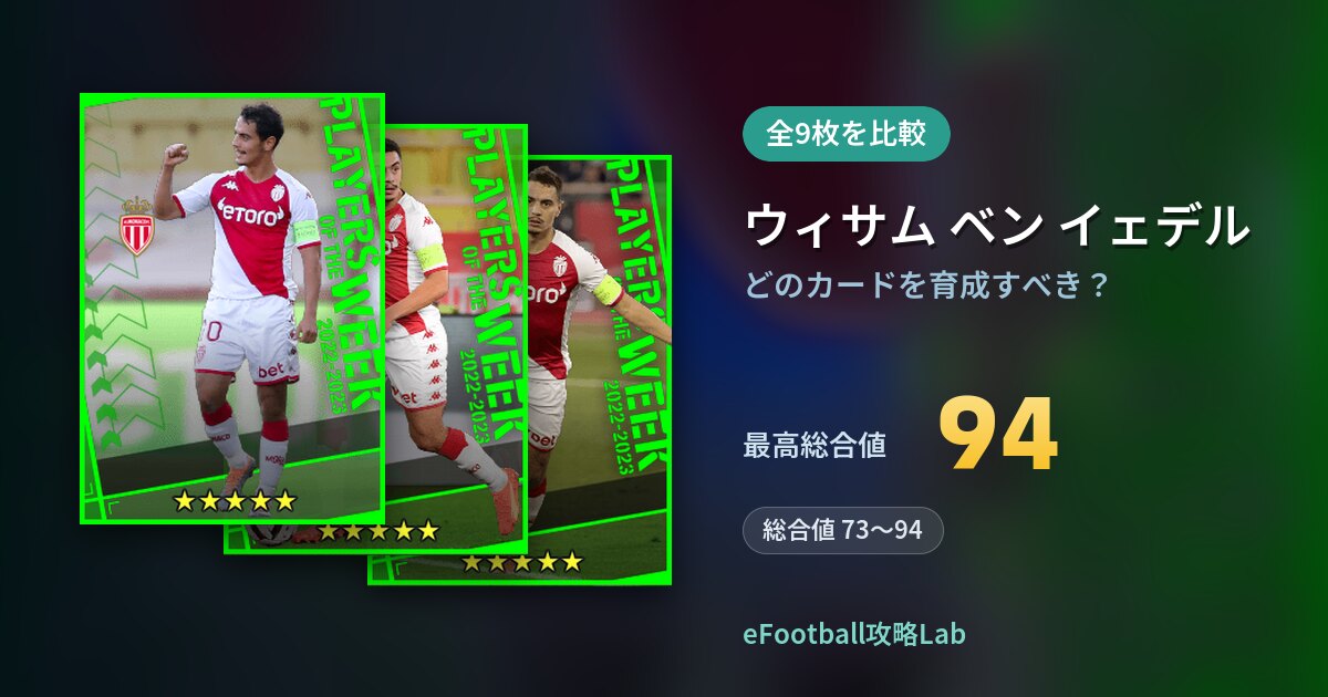 【イーフト】ウィサム ベン イェデルはどのカードを育成すべき？全9枚を比較