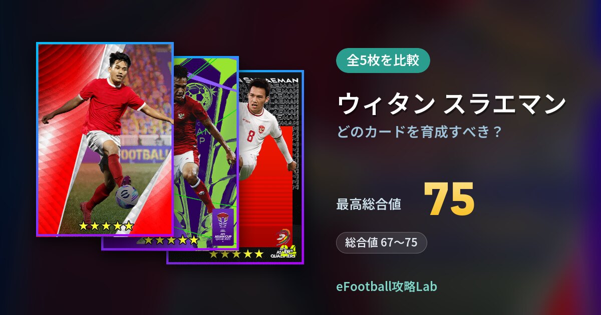 【イーフト】ウィタン スラエマンはどのカードを育成すべき？全5枚を比較