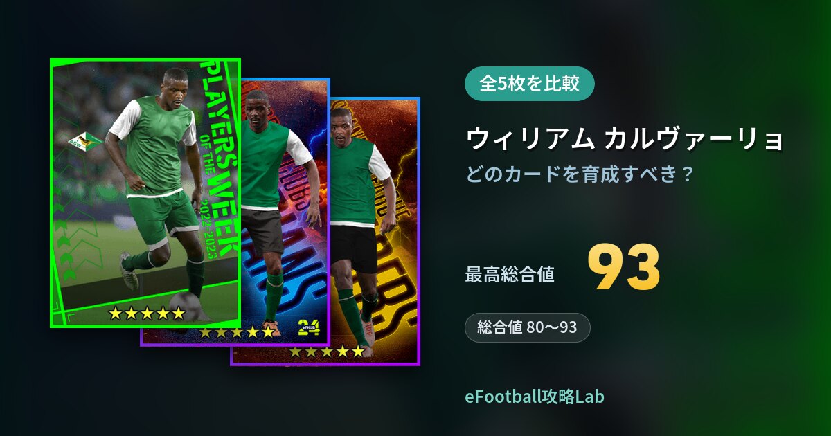 【イーフト】ウィリアム カルヴァーリョの育成カード比較（全5枚）